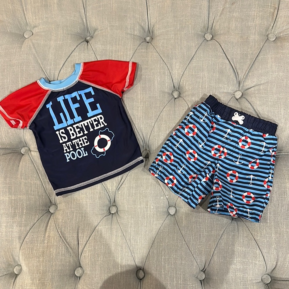 Kids Swim Rashguard Set - Red and Blue
